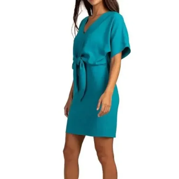 Trina Turk Argan Crepe Tie-Front Blouson Dress | Sz S, Bahia Blue NEW - Picture 3 of 4